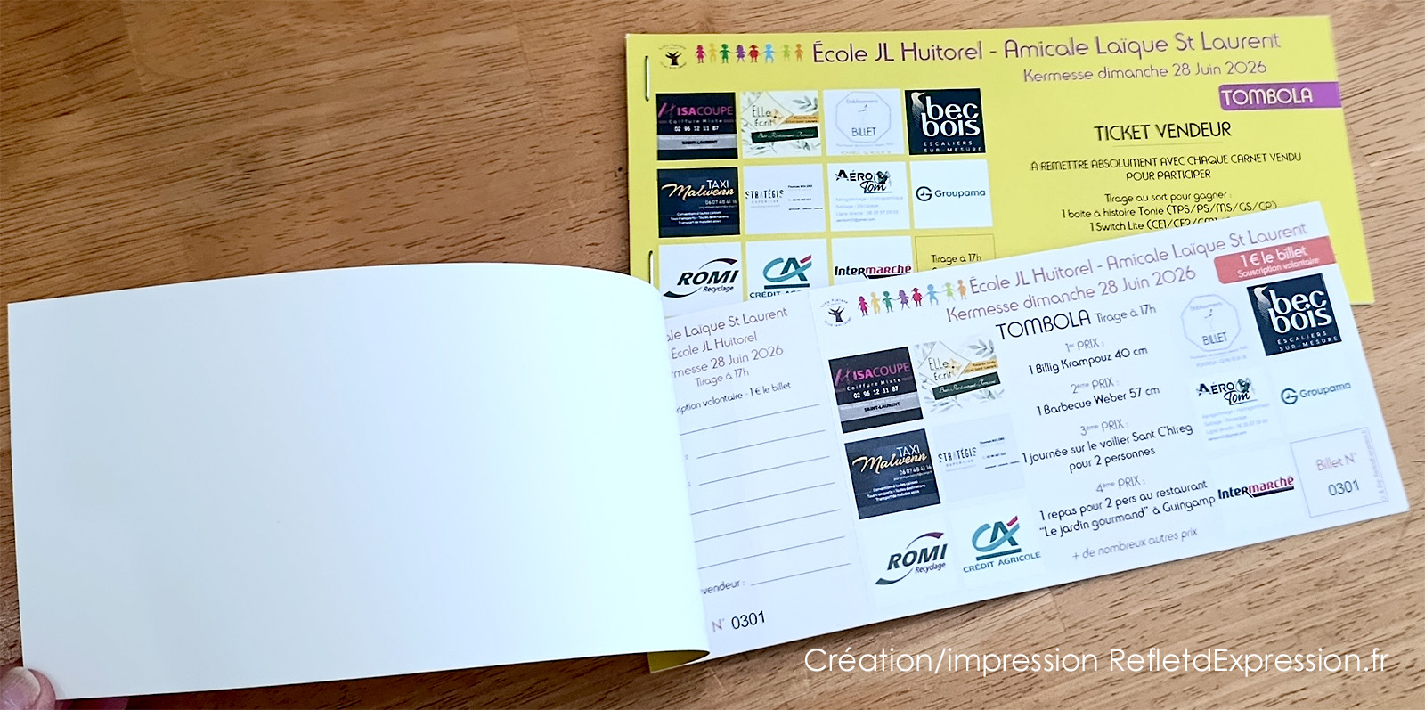 Carnets de billets tombola personnalisés, par reflet d'expression Carnets de billets tombola personnalisés, par reflet d'expression